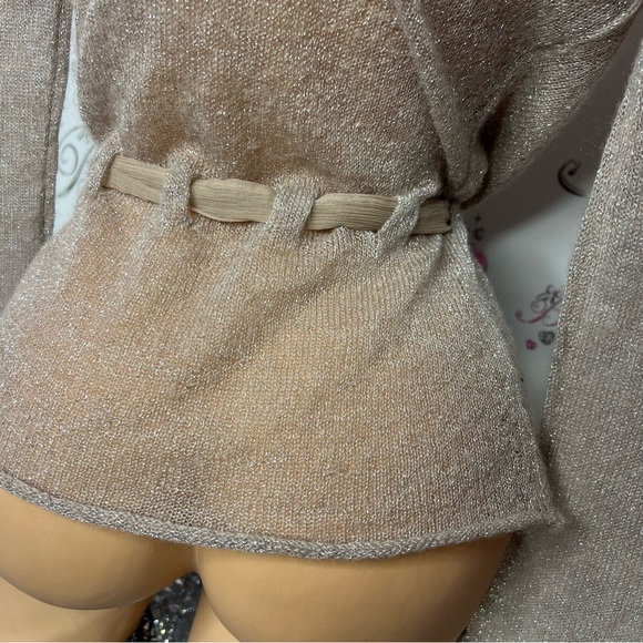 Nougat London sparkly cardigan tie up bow belt beige taupe glitter shimmer top - Picture 3 of 8